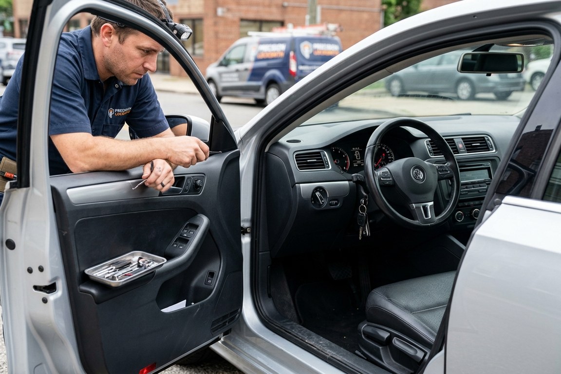 Automotive locksmith repairing car ignition cylinder